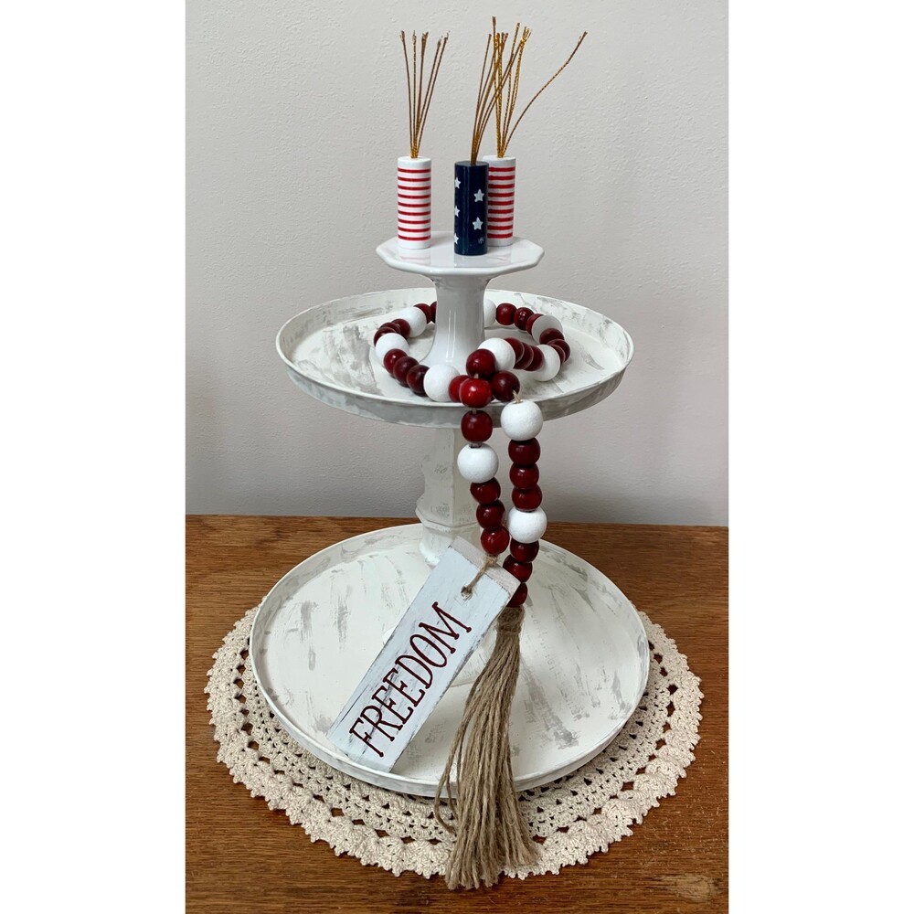 Freedom Patriotic Americana Beaded Garland: 4th of July USA Tiered Tray Decor